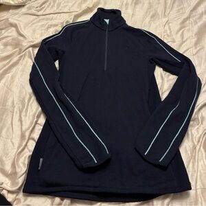 Icebreaker Dark Blue Half Zip Sweater with Light Blue Stripes
